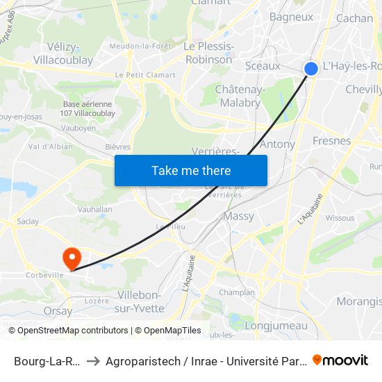 Bourg-La-Reine to Agroparistech / Inrae - Université Paris-Saclay map