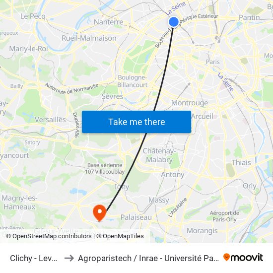 Clichy - Levallois to Agroparistech / Inrae - Université Paris-Saclay map