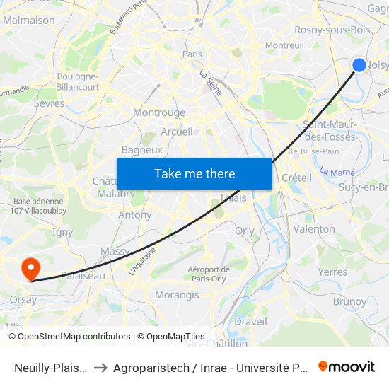 Neuilly-Plaisance to Agroparistech / Inrae - Université Paris-Saclay map