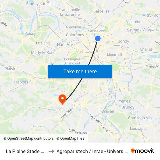 La Plaine Stade de France to Agroparistech / Inrae - Université Paris-Saclay map