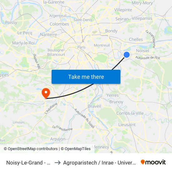 Noisy-Le-Grand - Mont D'Est to Agroparistech / Inrae - Université Paris-Saclay map