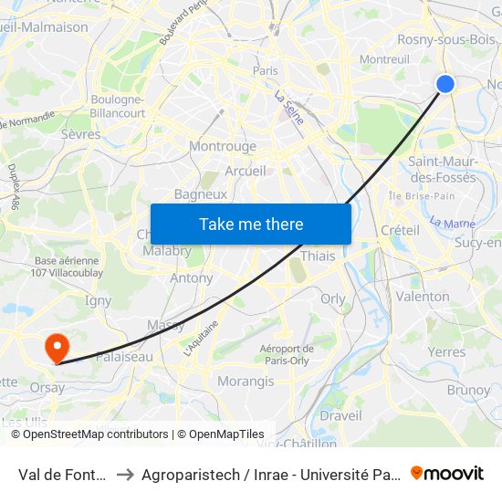 Val de Fontenay to Agroparistech / Inrae - Université Paris-Saclay map