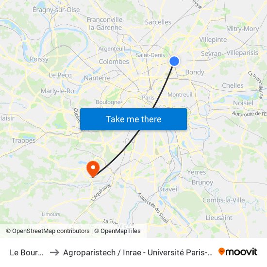 Le Bourget to Agroparistech / Inrae - Université Paris-Saclay map