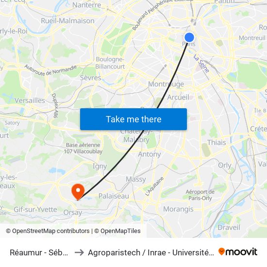 Réaumur - Sébastopol to Agroparistech / Inrae - Université Paris-Saclay map