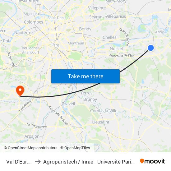 Val D'Europe to Agroparistech / Inrae - Université Paris-Saclay map