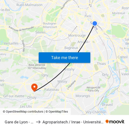 Gare de Lyon - Diderot to Agroparistech / Inrae - Université Paris-Saclay map