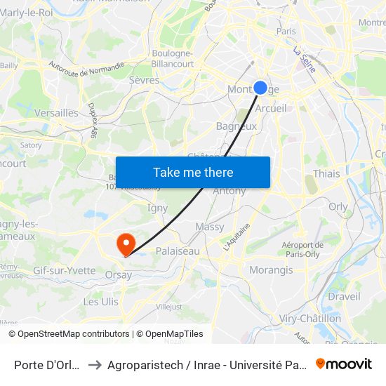 Porte D'Orléans to Agroparistech / Inrae - Université Paris-Saclay map