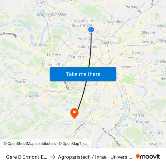 Gare D'Ermont-Eaubonne to Agroparistech / Inrae - Université Paris-Saclay map