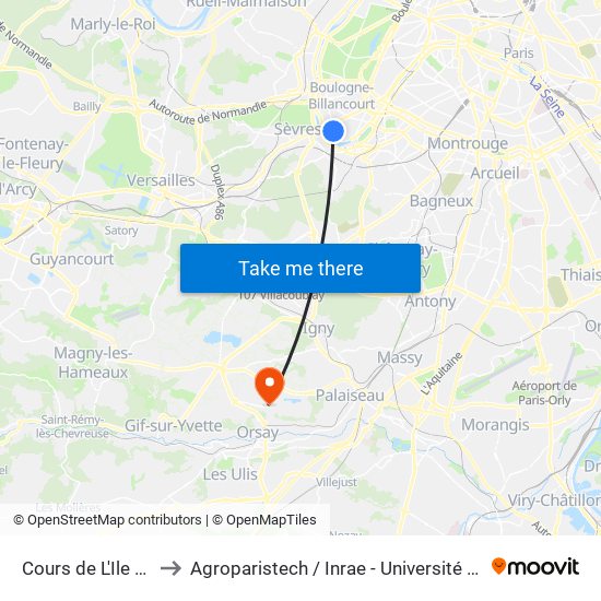 Cours de L'Ile Seguin to Agroparistech / Inrae - Université Paris-Saclay map