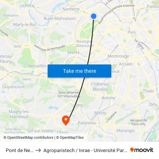 Pont de Neuilly to Agroparistech / Inrae - Université Paris-Saclay map