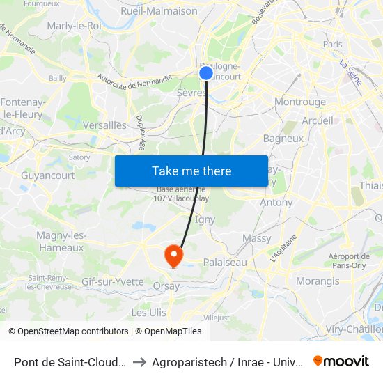 Pont de Saint-Cloud - Albert Kahn to Agroparistech / Inrae - Université Paris-Saclay map