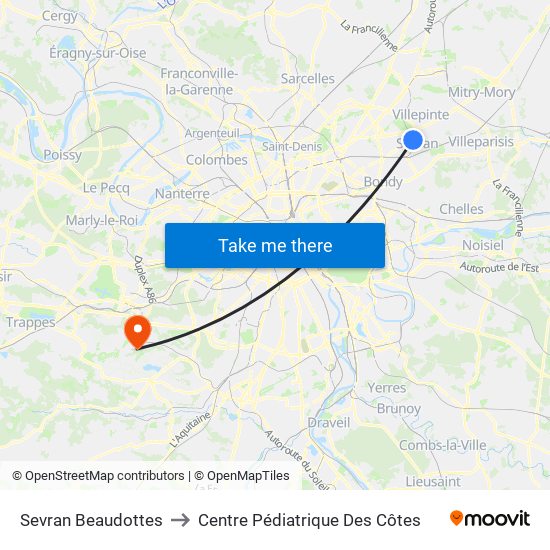 Sevran Beaudottes to Centre Pédiatrique Des Côtes map