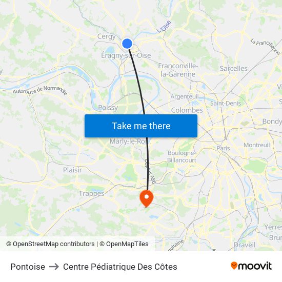 Pontoise to Centre Pédiatrique Des Côtes map