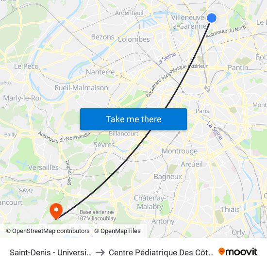 Saint-Denis - Université to Centre Pédiatrique Des Côtes map