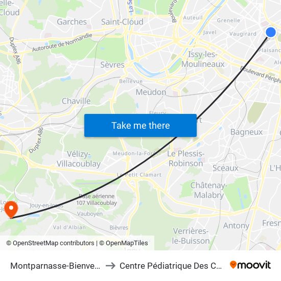 Montparnasse-Bienvenue to Centre Pédiatrique Des Côtes map