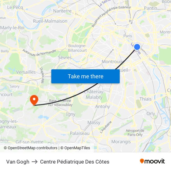 Van Gogh to Centre Pédiatrique Des Côtes map