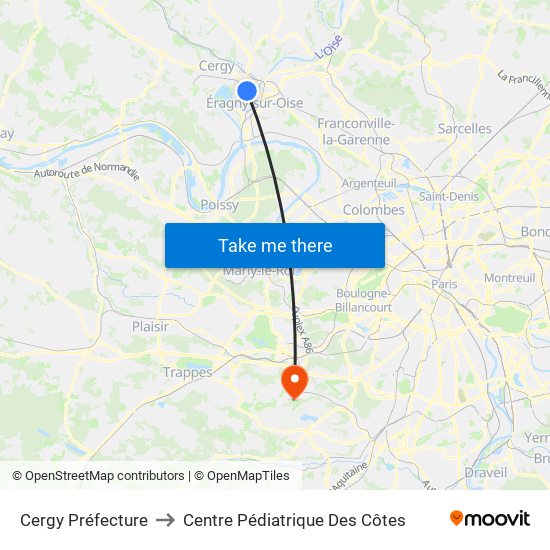 Cergy Préfecture to Centre Pédiatrique Des Côtes map