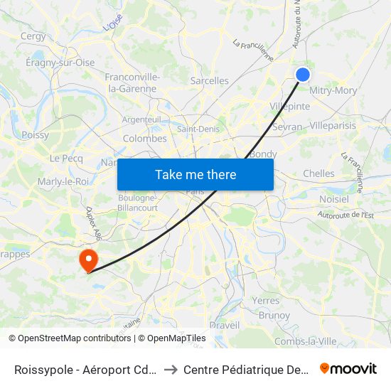 Roissypole - Aéroport Cdg1 (D3) to Centre Pédiatrique Des Côtes map