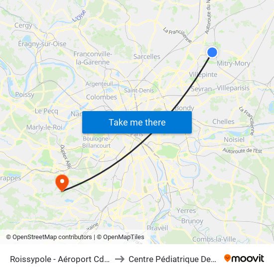 Roissypole - Aéroport Cdg1 (E2) to Centre Pédiatrique Des Côtes map