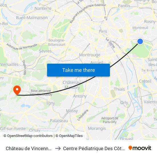 Château de Vincennes to Centre Pédiatrique Des Côtes map