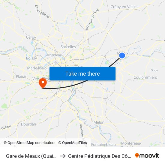 Gare de Meaux (Quai D) to Centre Pédiatrique Des Côtes map