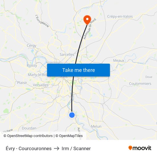 Évry - Courcouronnes to Irm / Scanner map