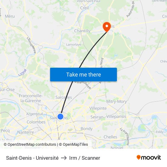 Saint-Denis - Université to Irm / Scanner map