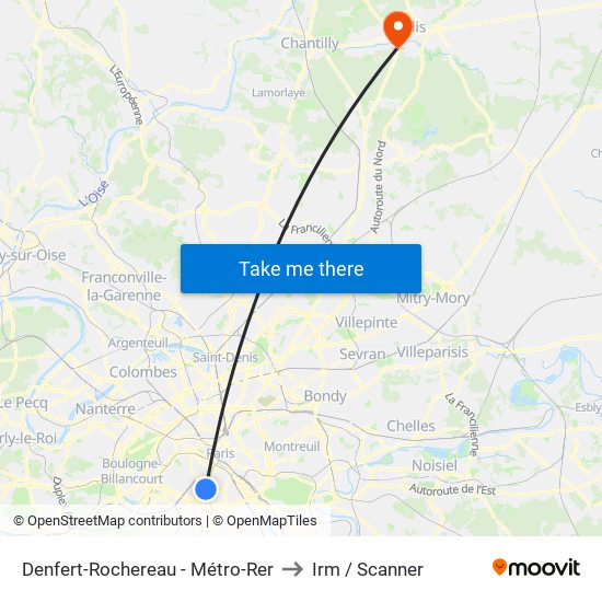 Denfert-Rochereau - Métro-Rer to Irm / Scanner map