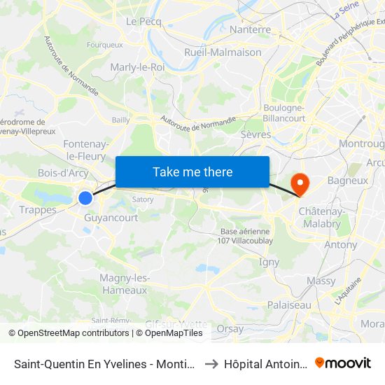 Saint-Quentin En Yvelines - Montigny-Le-Bretonneux to Hôpital Antoine Béclère map