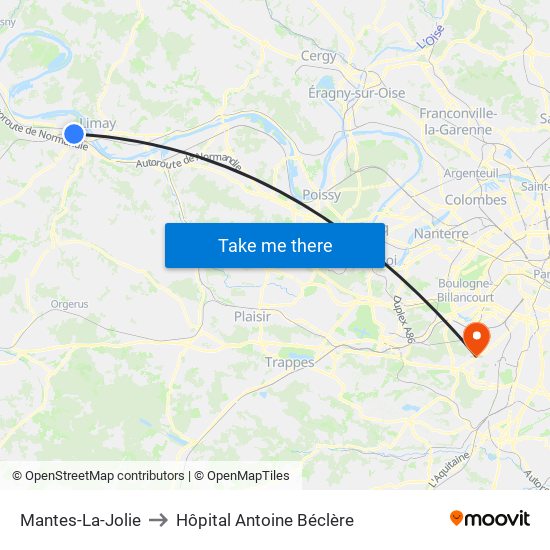 Mantes-La-Jolie to Hôpital Antoine Béclère map