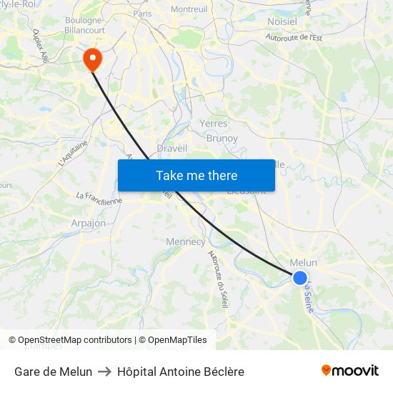 Gare de Melun to Hôpital Antoine Béclère map