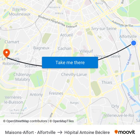 Maisons-Alfort - Alfortville to Hôpital Antoine Béclère map