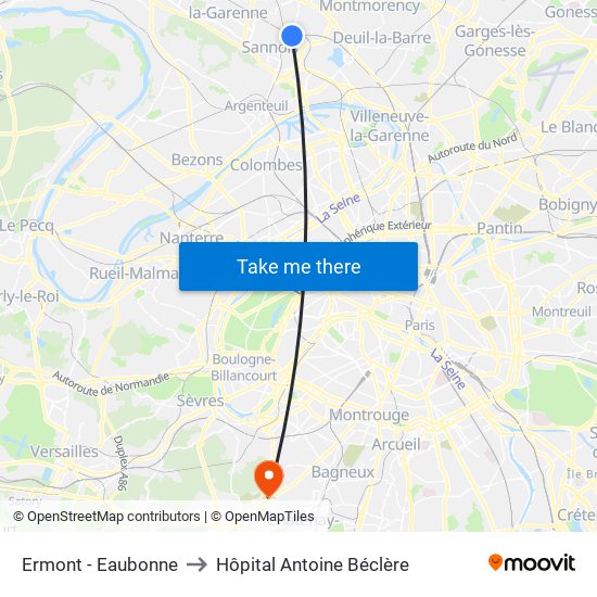 Ermont - Eaubonne to Hôpital Antoine Béclère map