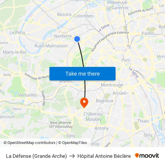 La Défense (Grande Arche) to Hôpital Antoine Béclère map