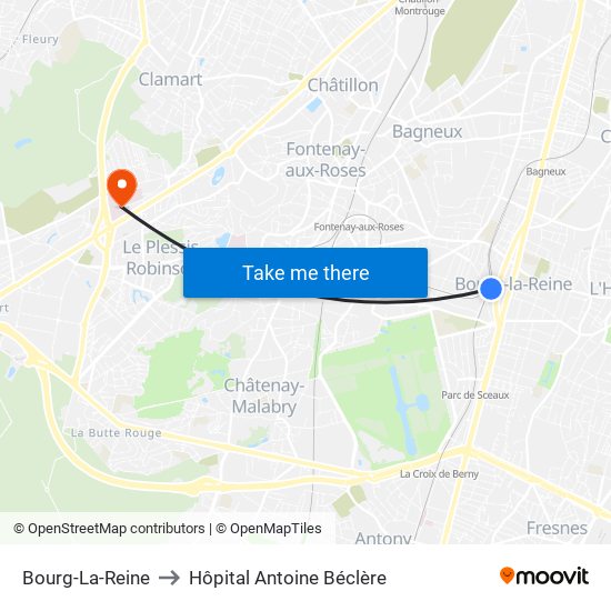 Bourg-La-Reine to Hôpital Antoine Béclère map