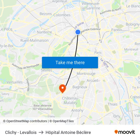 Clichy - Levallois to Hôpital Antoine Béclère map