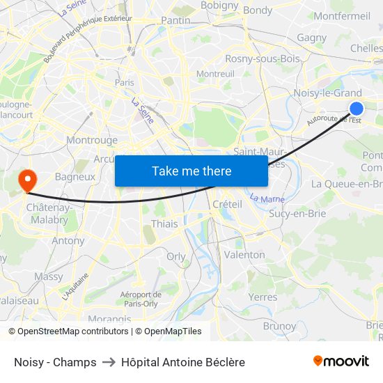 Noisy - Champs to Hôpital Antoine Béclère map