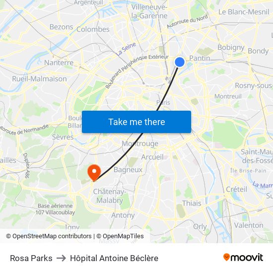 Rosa Parks to Hôpital Antoine Béclère map
