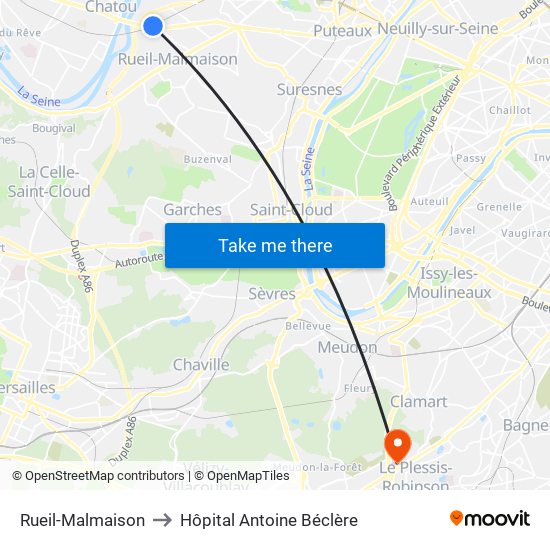 Rueil-Malmaison to Hôpital Antoine Béclère map
