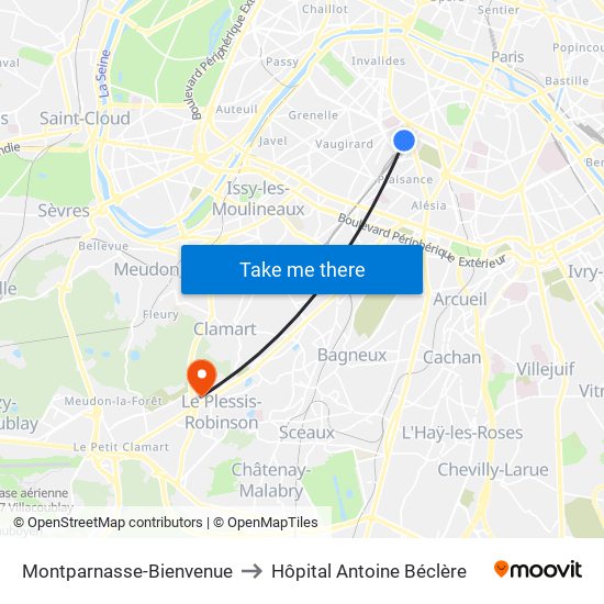 Montparnasse-Bienvenue to Hôpital Antoine Béclère map