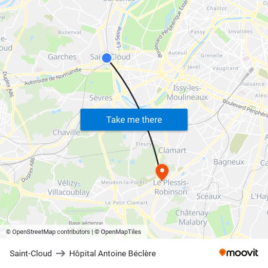 Saint-Cloud to Hôpital Antoine Béclère map
