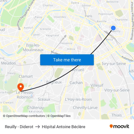 Reuilly - Diderot to Hôpital Antoine Béclère map