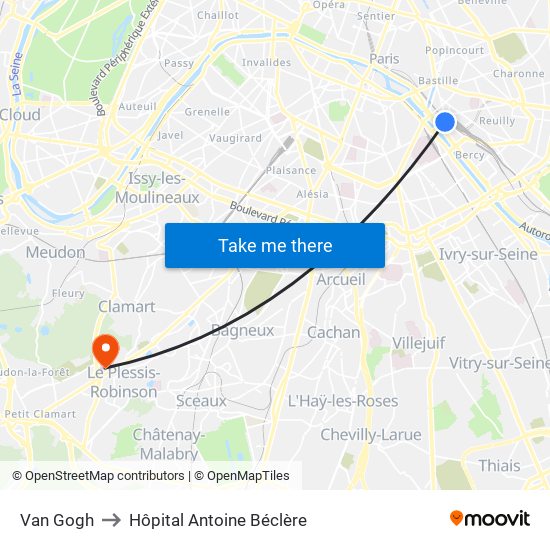 Van Gogh to Hôpital Antoine Béclère map