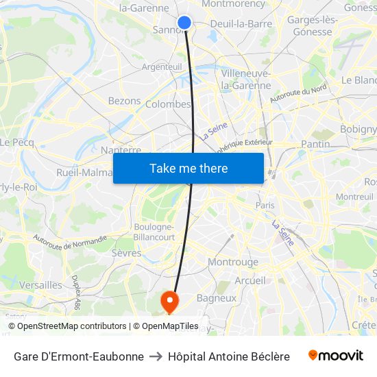 Gare D'Ermont-Eaubonne to Hôpital Antoine Béclère map