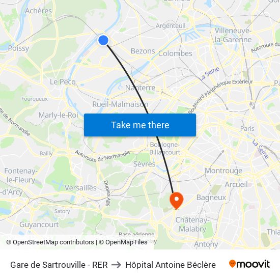 Gare de Sartrouville - RER to Hôpital Antoine Béclère map
