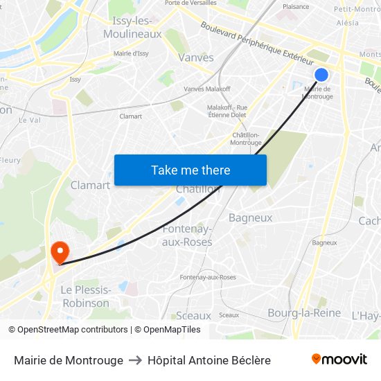 Mairie de Montrouge to Hôpital Antoine Béclère map