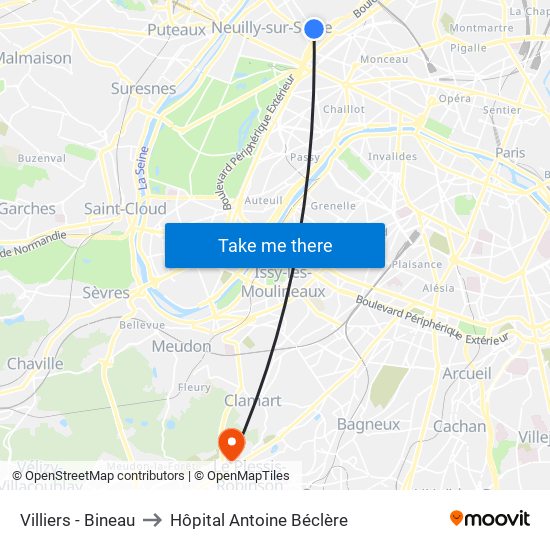 Villiers - Bineau to Hôpital Antoine Béclère map