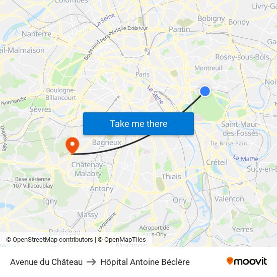 Avenue du Château to Hôpital Antoine Béclère map