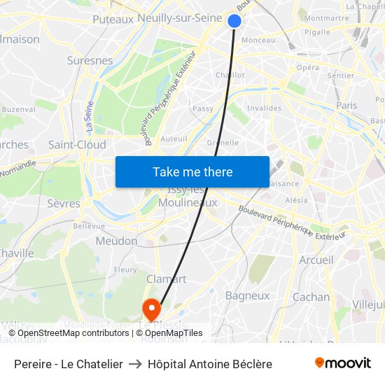 Pereire - Le Chatelier to Hôpital Antoine Béclère map