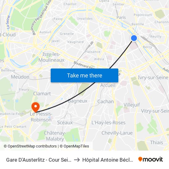 Gare D'Austerlitz - Cour Seine to Hôpital Antoine Béclère map